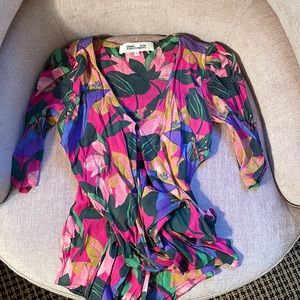 Lightly worn printed mesh Diane Von Furstenberg bodysuit